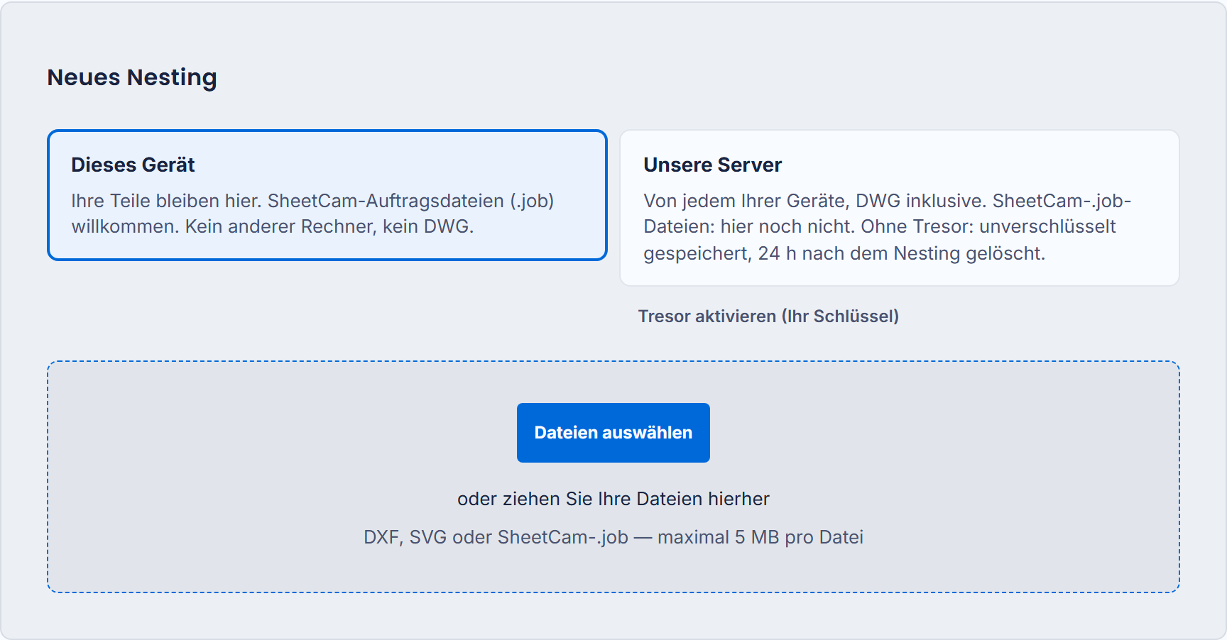 Die Wahl des Berechnungsorts bei der Projekterstellung