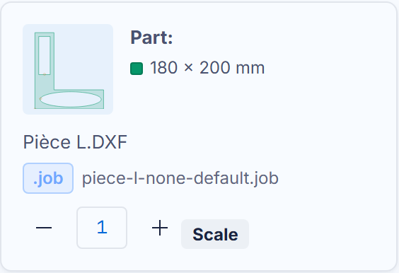 A .job card: chip, findings, quantity, scale