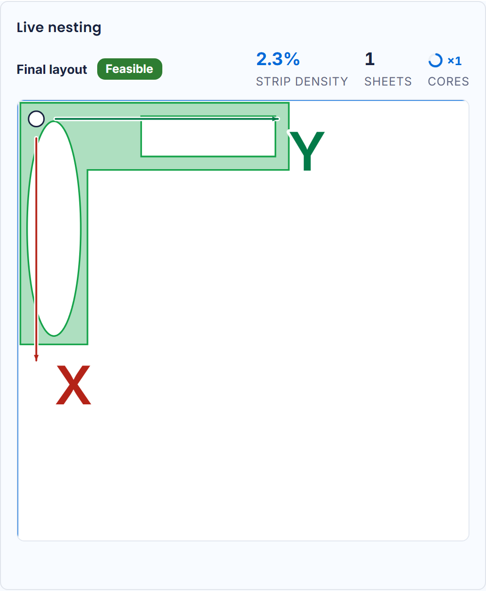 The live view: parts settling, the status line on top