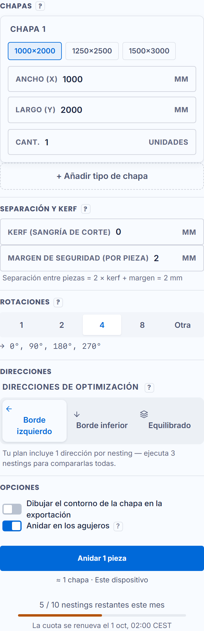 Los ajustes: chapas, separación, rotaciones, direcciones