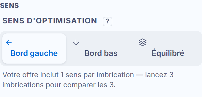 Le choix des sens d'imbrication, à l'écran