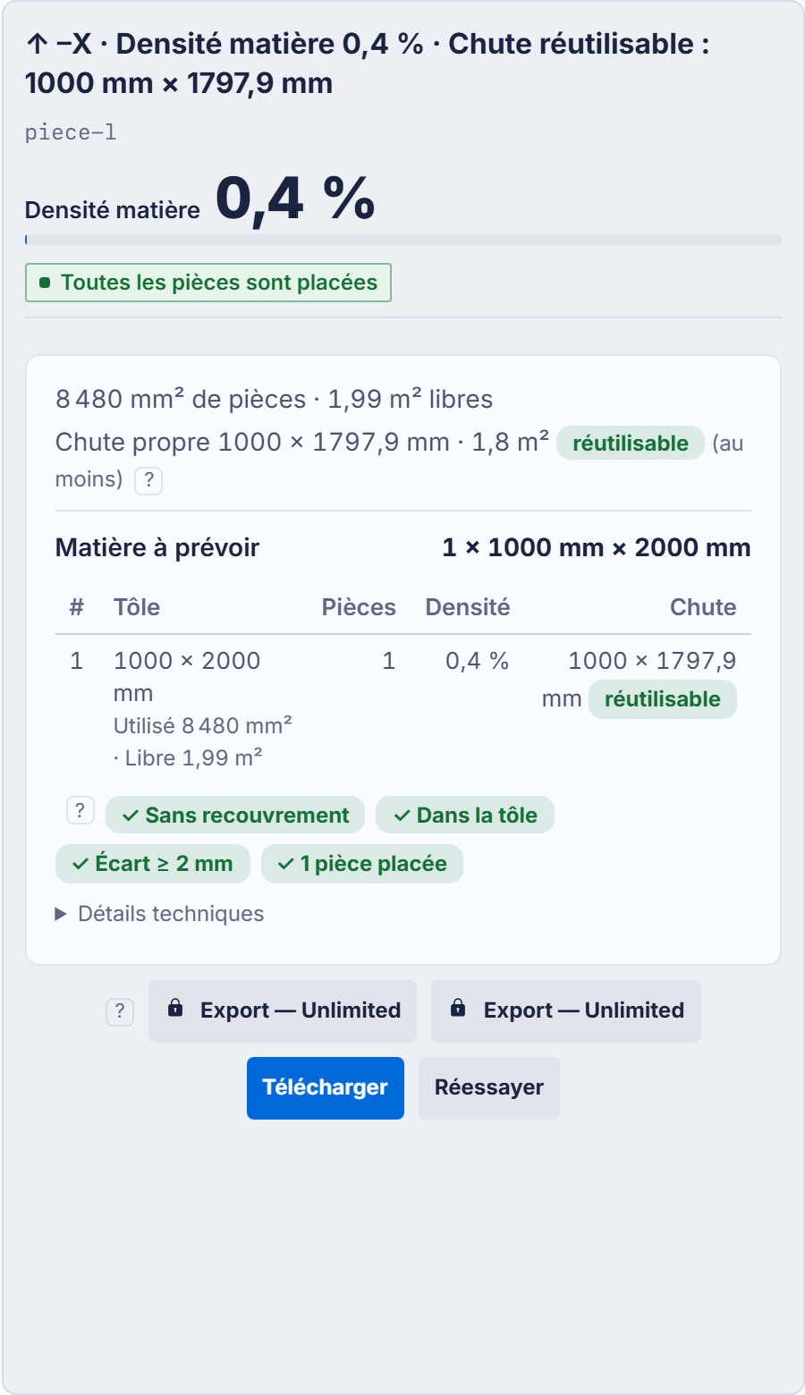Le rapport du résultat : en-tête, densité, badges