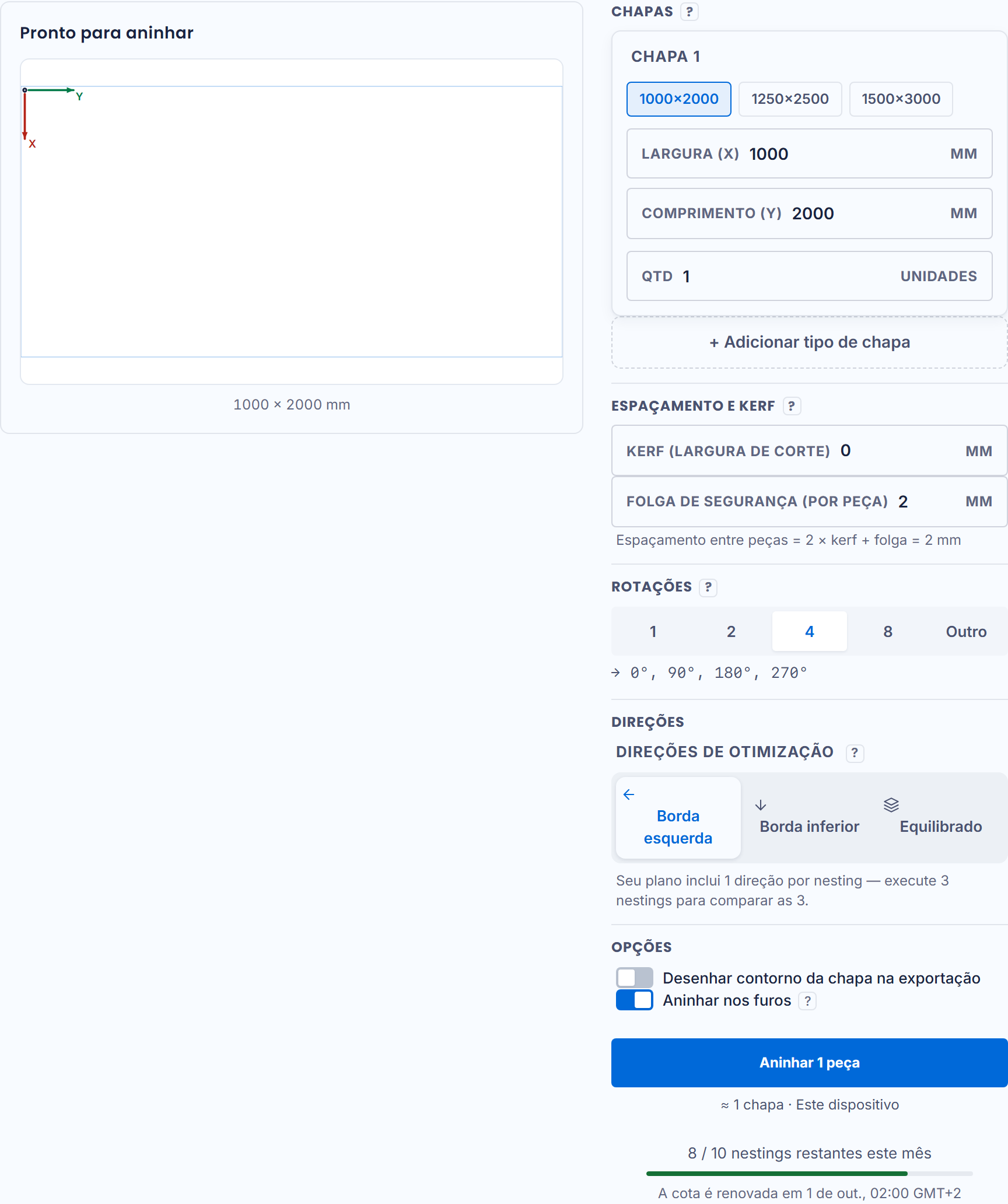 A página do projeto: a chapa e suas configurações