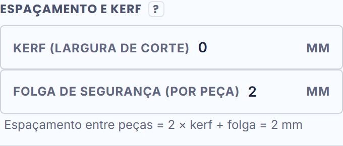 O campo Espaçamento e sua regra, na tela